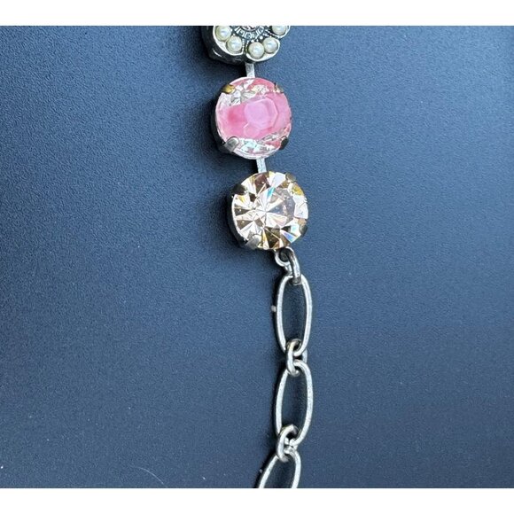 Mariana Pink & Pearl Austrian Crystals Necklace Adj Chain 18-20" Elegant Stateme - Picture 6 of 14